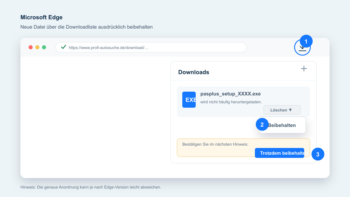 Microsoft Edge: PAS-Plus-Download über Beibehalten und Trotzdem beibehalten freigeben