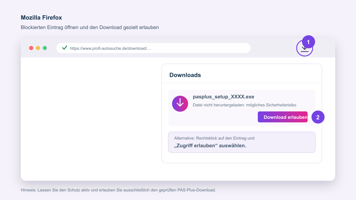 Mozilla Firefox: PAS-Plus-Download über Download erlauben freigeben